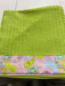 Hooded Towel - Green with pastel paisley