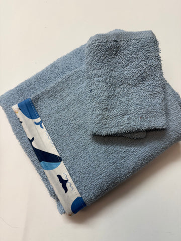 Hooded Baby Towel - Light Blue with Whales Theme