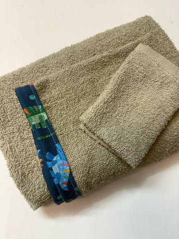 Hooded Baby Towel - Beige with Dinosaur Theme