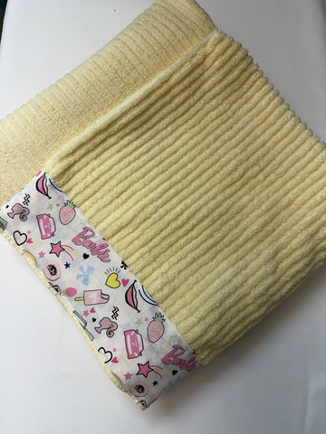 Hooded Towel - Pale Yellow with Barbie Theme