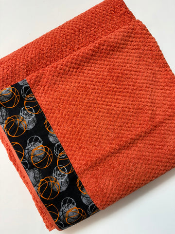 Hooded Towel - Orange with Basketball theme