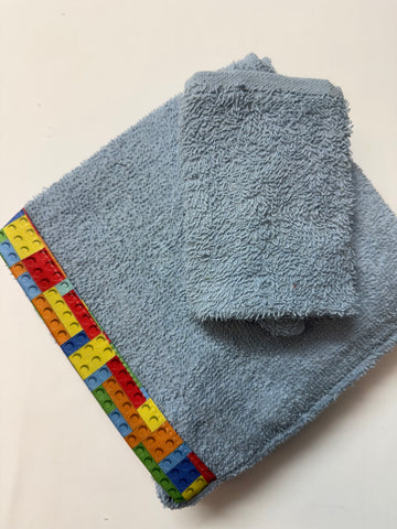 Hooded Baby Towel - Light Blue with Lego Theme
