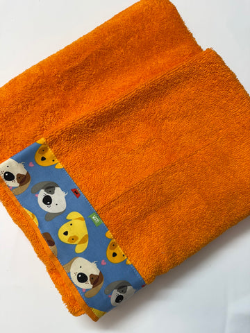 Hooded Towel - Orange with Dog Theme