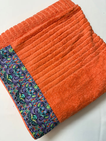 Hooded Towel - Orange with Purple Bear Theme