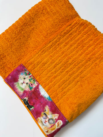 Hooded Towel - Orange with Kitty theme