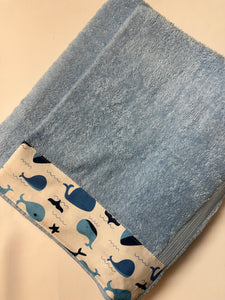 Hooded Towel - Light Blue with Whales Theme