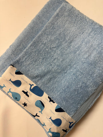 Hooded Towel - Light Blue with Whales Theme