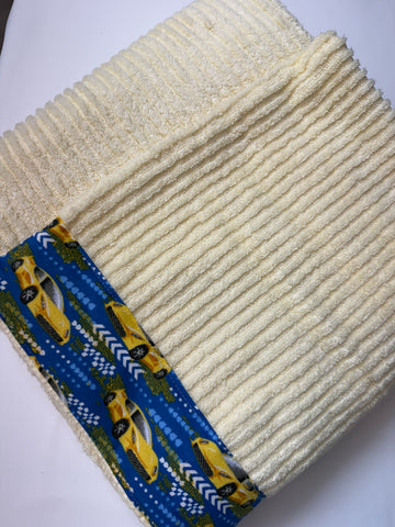 Hooded Towel - Pale Yellow with Car Theme