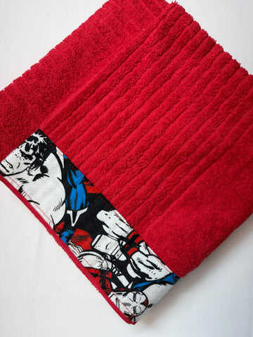 Hooded Towel - Red with Super Hero Theme