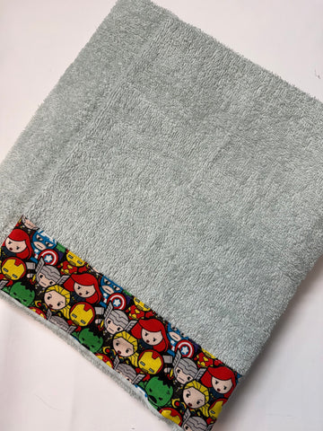 Hooded Towel - Grey with Super Hero Theme