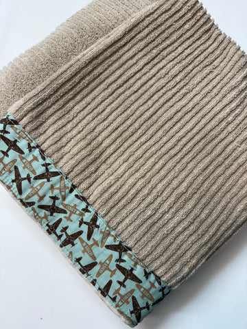 Hooded Towel - Beige with Plane theme