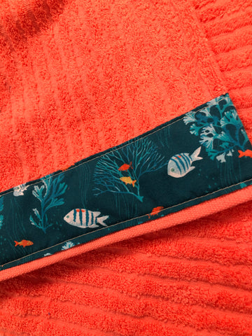 Hooded Towel - Coral with Fish