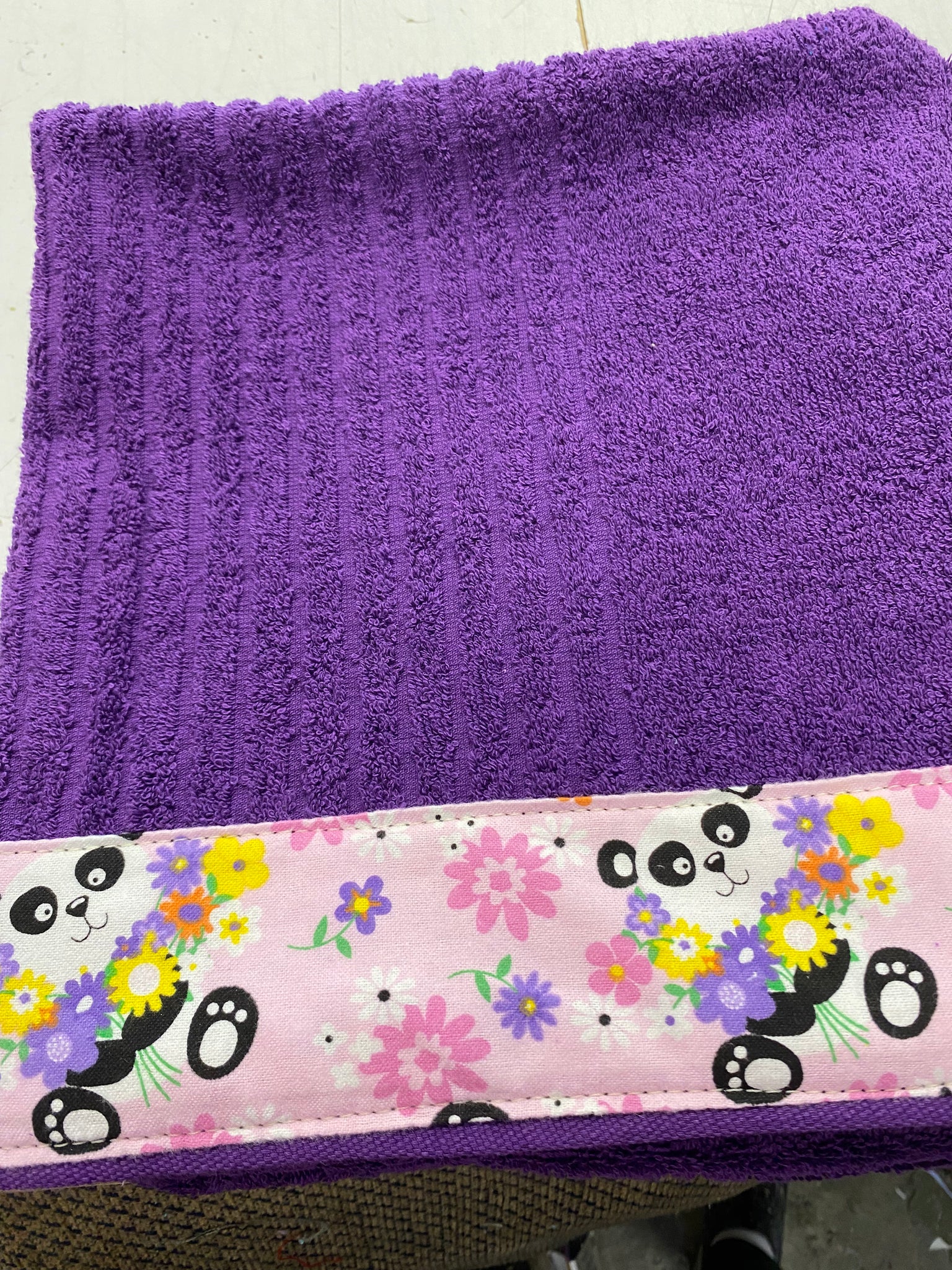 Hooded Towel - Dark Purple with Pandas