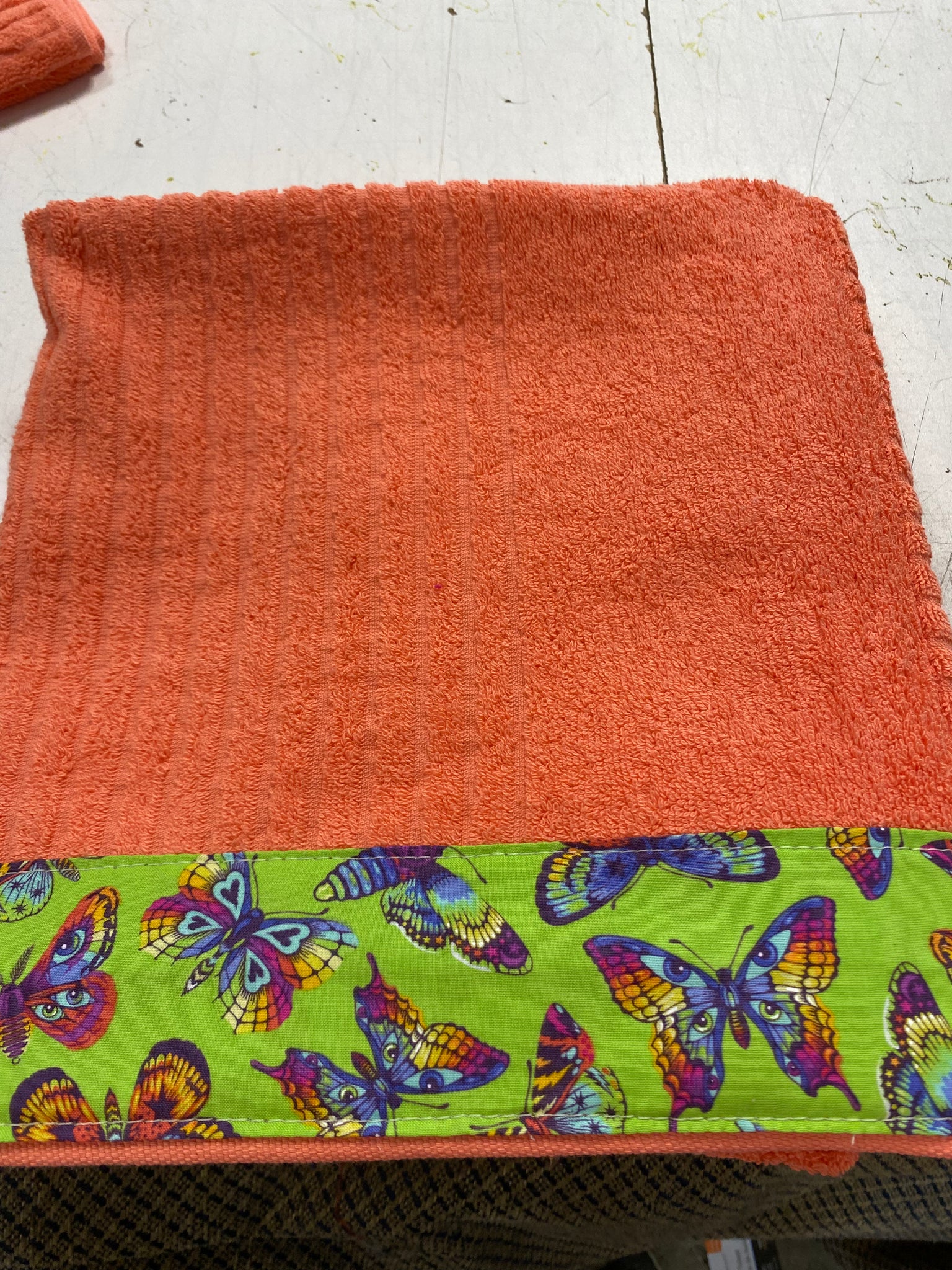 Hooded Towel - Coral with butterflies