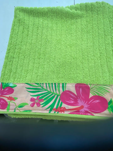 Hooded Towel - green with tropical flowers